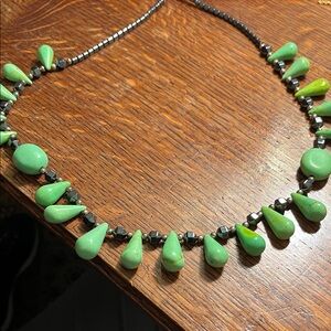 Green Teardrop Bead Necklace with Hematite Accents